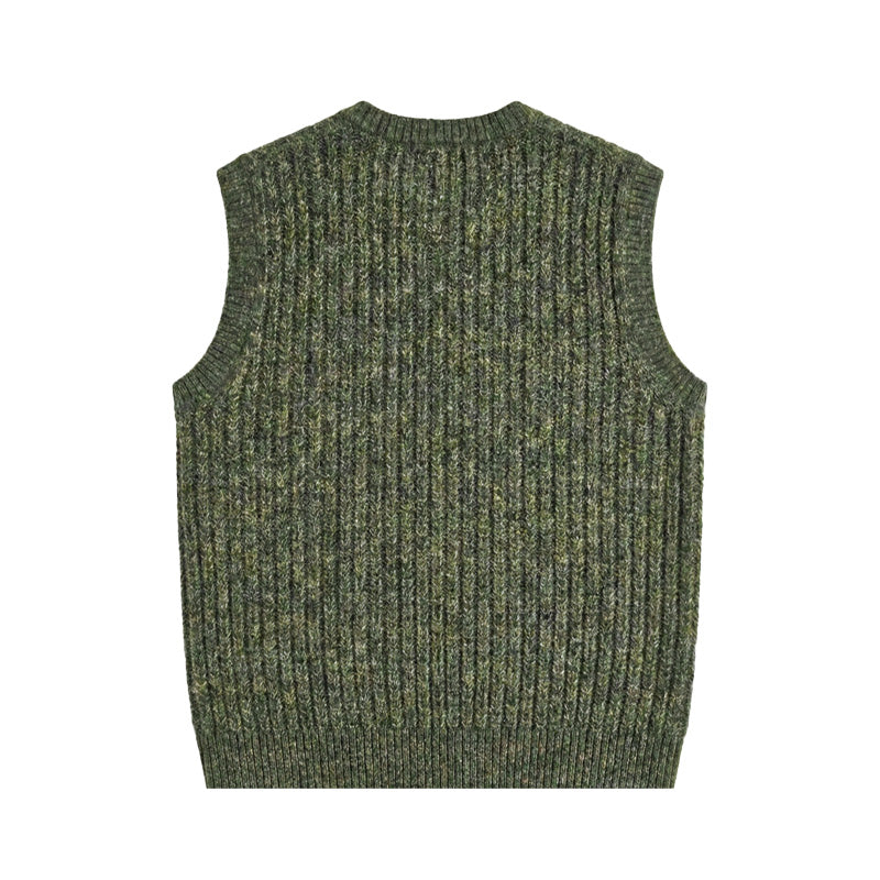Men’s Cotton-Blend Ribbed Knit Vest - Khaki | Textured Sleeveless Pullover | European Stock Clearance