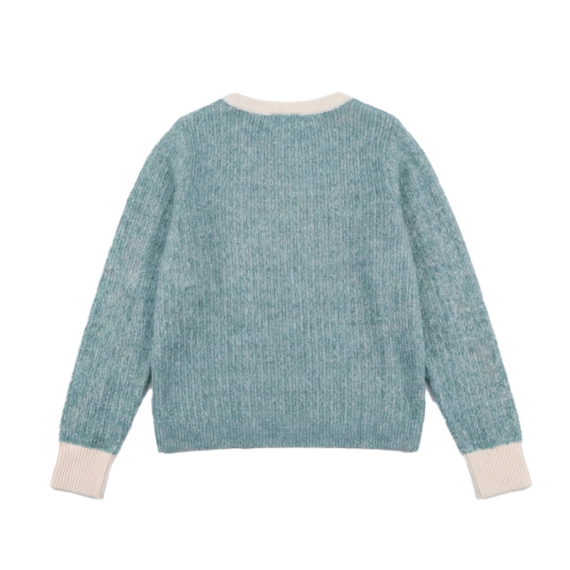 The Halo Series: Luxury Mohair & Wool Blend Contrast Trim Sweater | Blue
