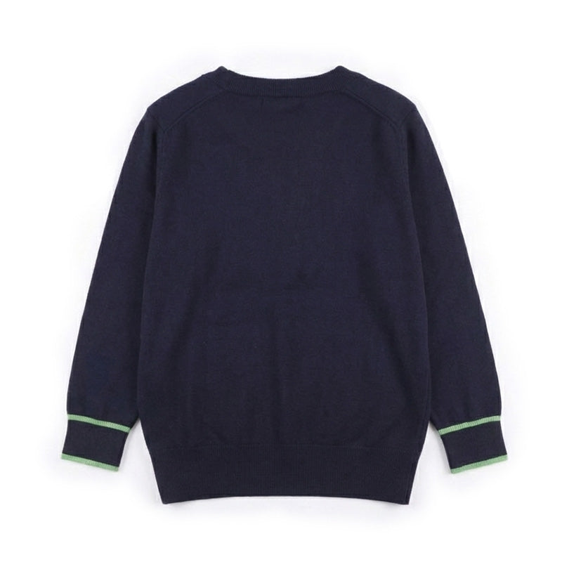 The Antwerp Varsity Series: 30% Wool-Blend Contrast V-Neck | Navy & Lime Secondary image