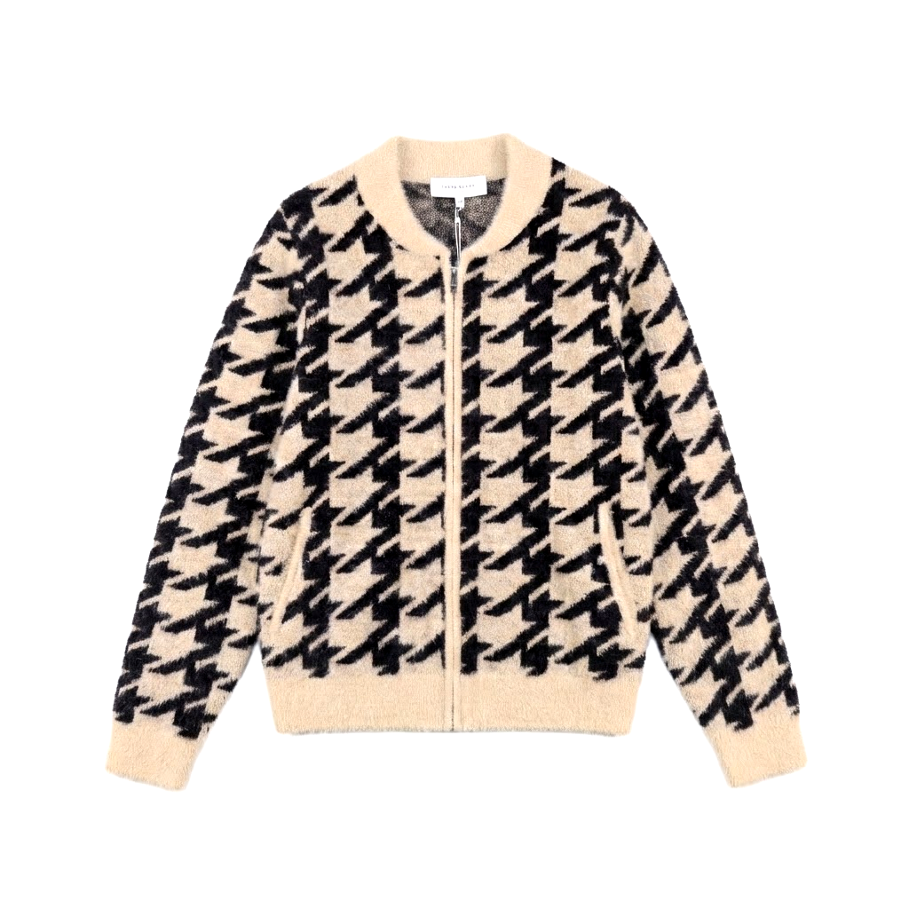 Architectural Knit: Textured Houndstooth Zip-Front Jacket | Soft-Structure Main image