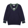 The Antwerp Varsity Series: 30% Wool-Blend Contrast V-Neck | Navy & Lime