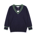 The Antwerp Varsity Series: 30% Wool-Blend Contrast V-Neck | Navy & Lime