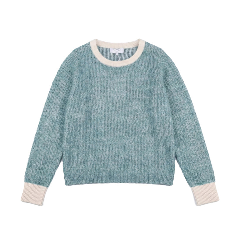 The Halo Series: Luxury Mohair & Wool Blend Contrast Trim Sweater | Blue