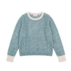 The Halo Series: Luxury Mohair & Wool Blend Contrast Trim Sweater | Blue