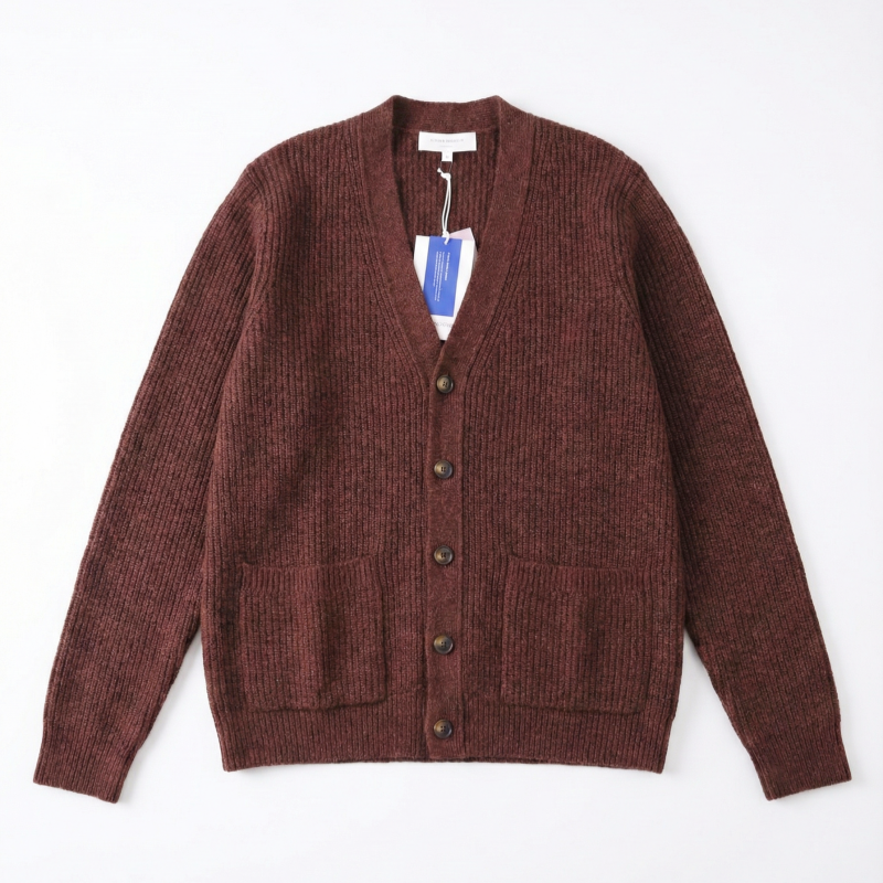 The Antwerp Library Series: Heavyweight Marled Cardigan (80% Wool) | Mahogany Rust