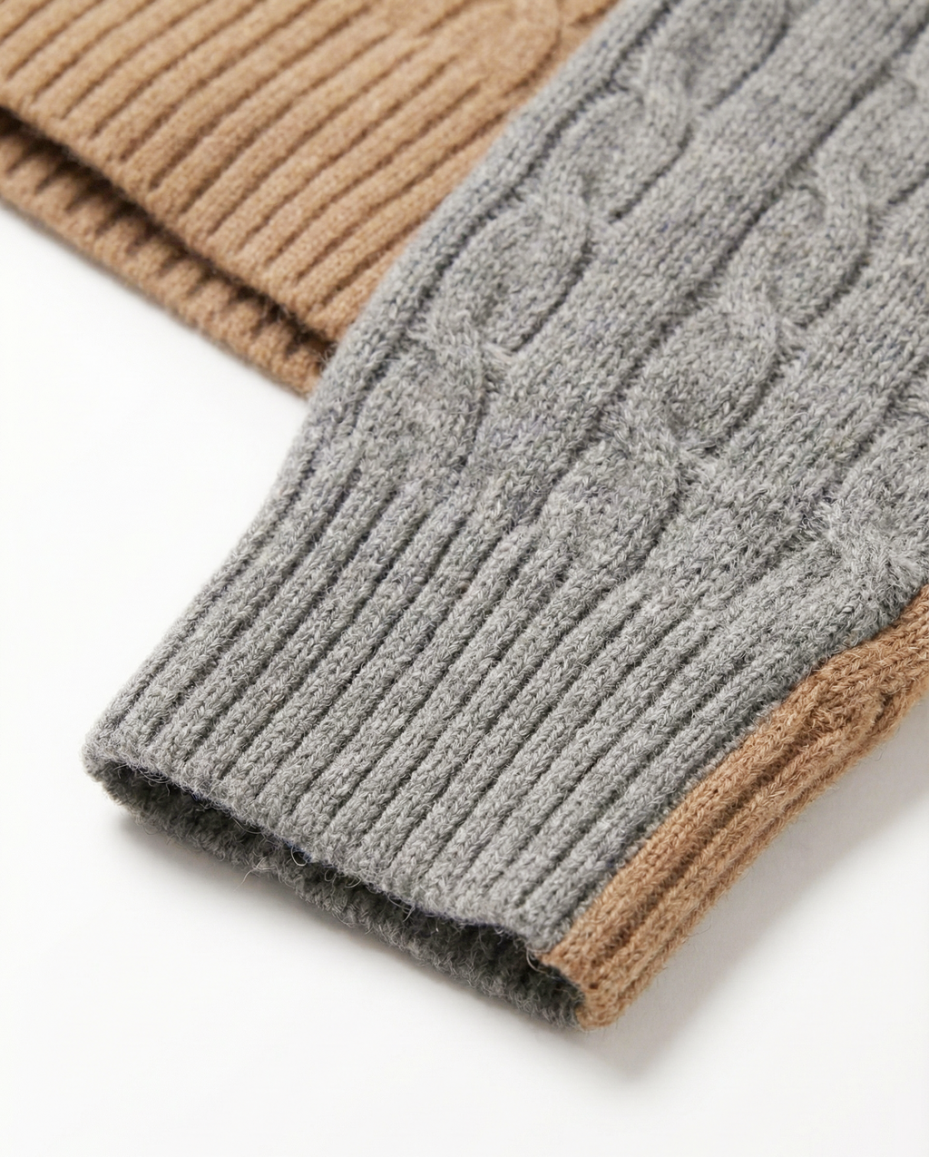 The Antwerp Dual-Tone Series: 80% Wool Contrast Cable Knit | Tan/Grey & Blue