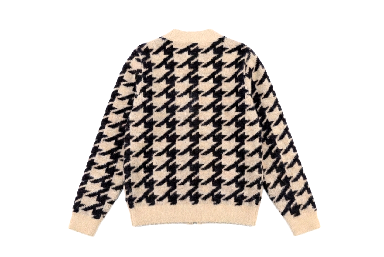 Architectural Knit: Textured Houndstooth Zip-Front Jacket | Soft-Structure