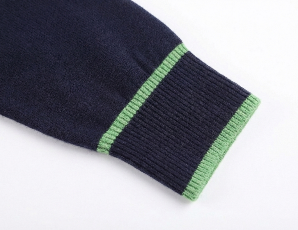 The Antwerp Varsity Series: 30% Wool-Blend Contrast V-Neck | Navy & Lime