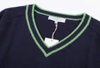 The Antwerp Varsity Series: 30% Wool-Blend Contrast V-Neck | Navy & Lime