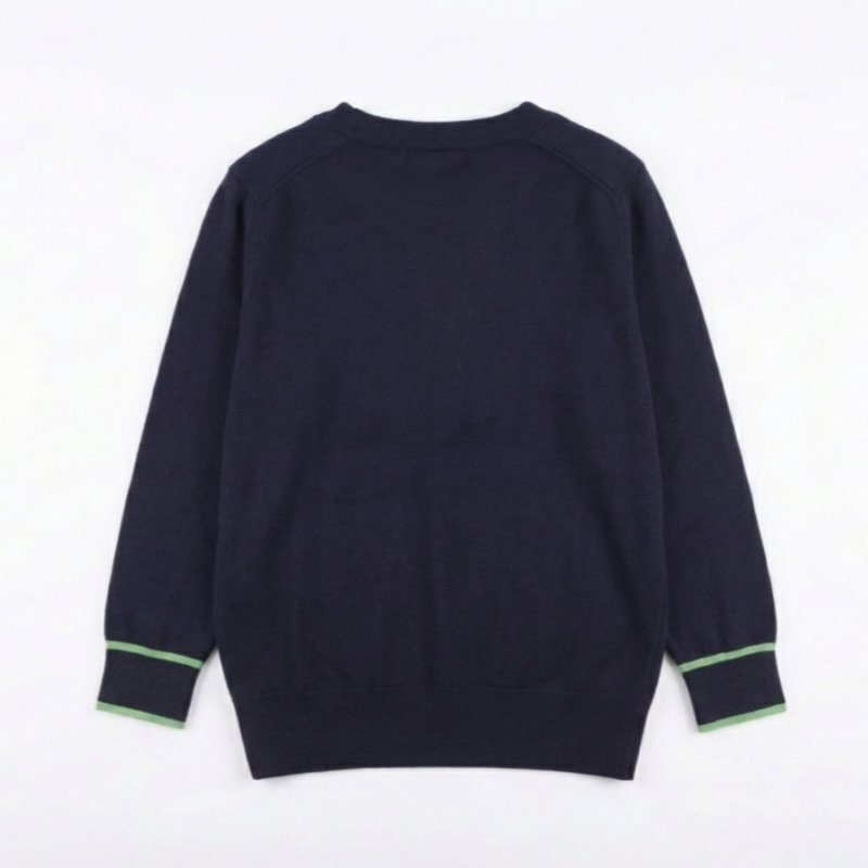 The Antwerp Varsity Series: 30% Wool-Blend Contrast V-Neck | Navy & Lime