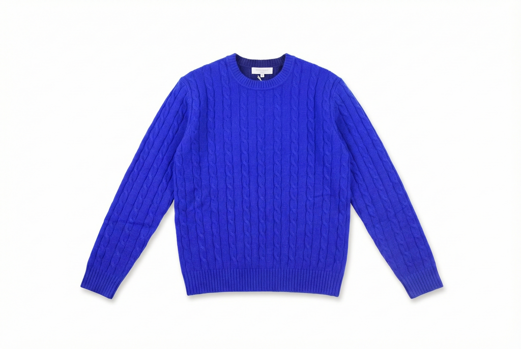The Antwerp Dual-Tone Series: 80% Wool Contrast Cable Knit | Tan/Grey & Blue