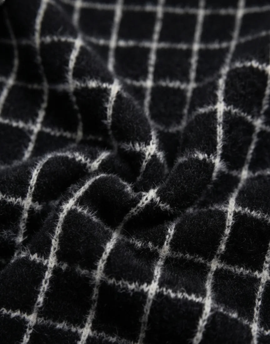 Parisian Chic: Brushed "Eyelash" Texture Grid Crewneck | Ultra-Plush