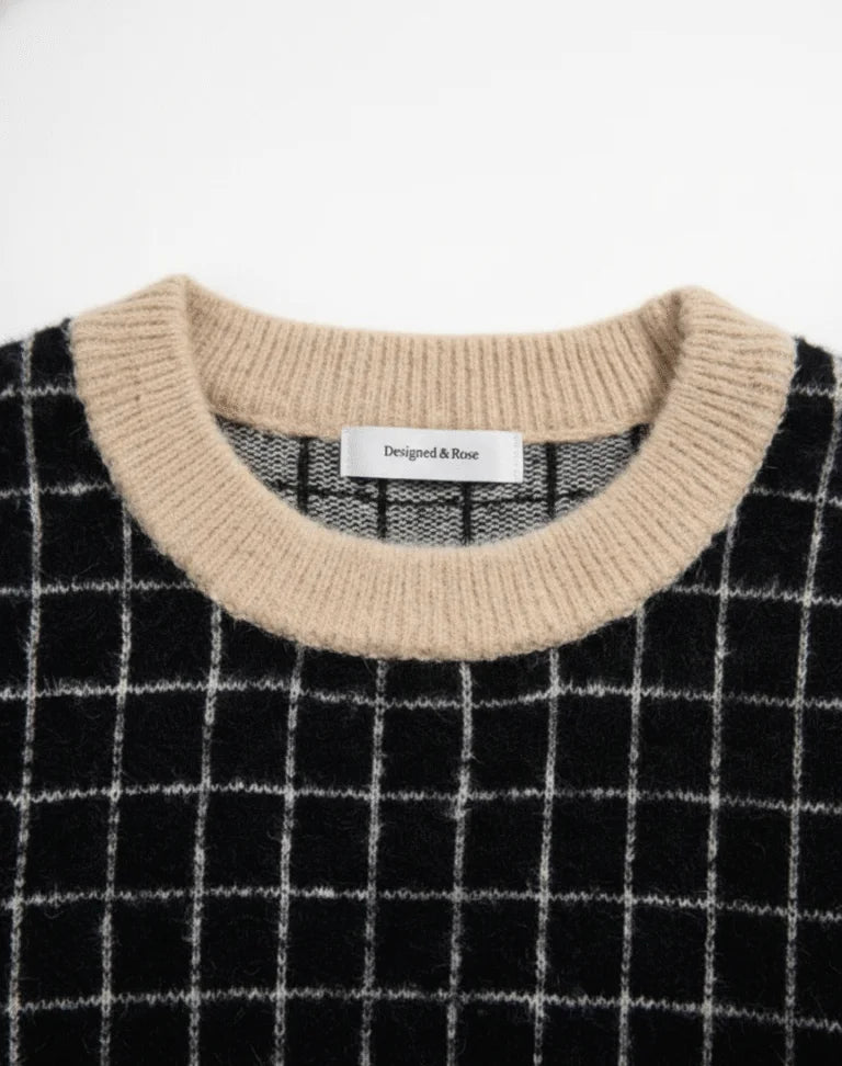 Parisian Chic: Brushed "Eyelash" Texture Grid Crewneck | Ultra-Plush