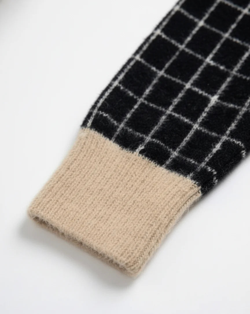 Parisian Chic: Brushed "Eyelash" Texture Grid Crewneck | Ultra-Plush