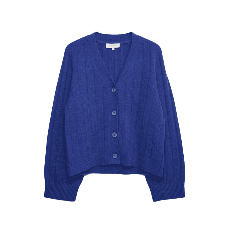 Royal Blend: 80% Heavyweight Wool Chunky Rib Cardigan | BLUE Main image