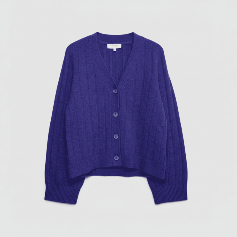 Royal Blend: 80% Heavyweight Wool Chunky Rib Cardigan | BLUE