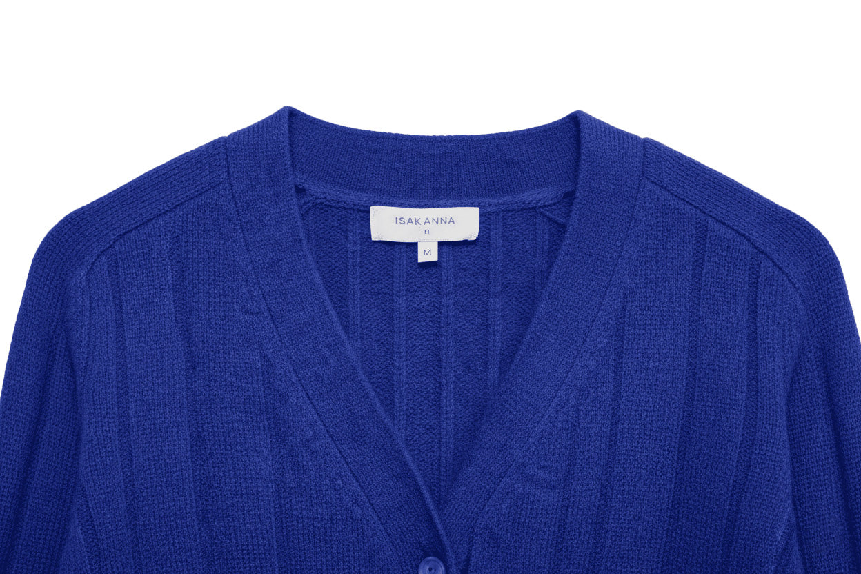 Royal Blend: 80% Heavyweight Wool Chunky Rib Cardigan | BLUE
