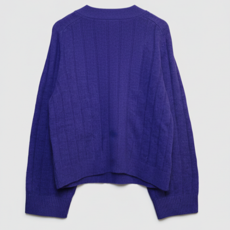 Royal Blend: 80% Heavyweight Wool Chunky Rib Cardigan | BLUE