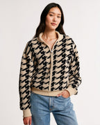 Architectural Knit: Textured Houndstooth Zip-Front Jacket | Soft-Structure